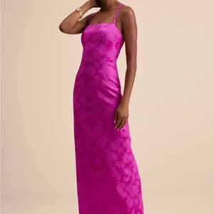 Lulu’s Merrion Magenta Satin Lace-Up Maxi Dress
